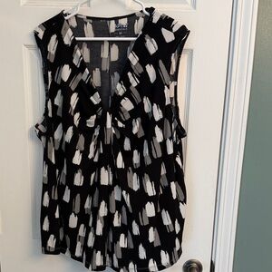 Apt. 9 Black Sleeveless V-Neck Brushstroke Print Top